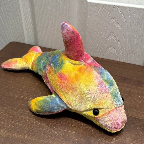 Tie-Dyed Dolphin Multicolor Stuffed Animal Lightweight Plush 13" - Picture 1 of 7